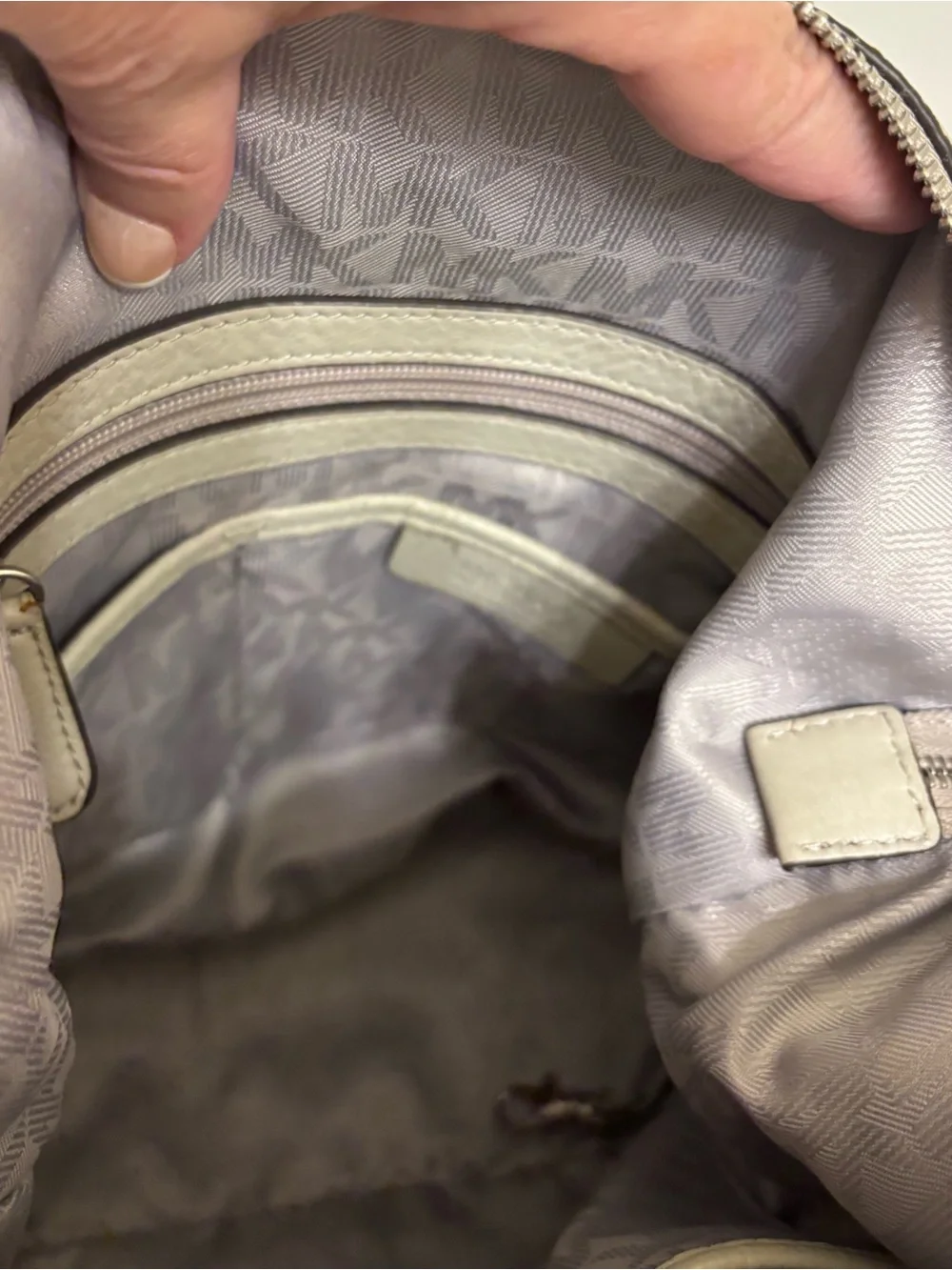 Michael Kors Elana gray and taupe slouchy bucket crossbody